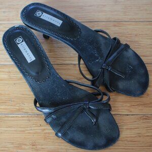 Elle Menno Black Leather Sandal Heels Size 9 1/2